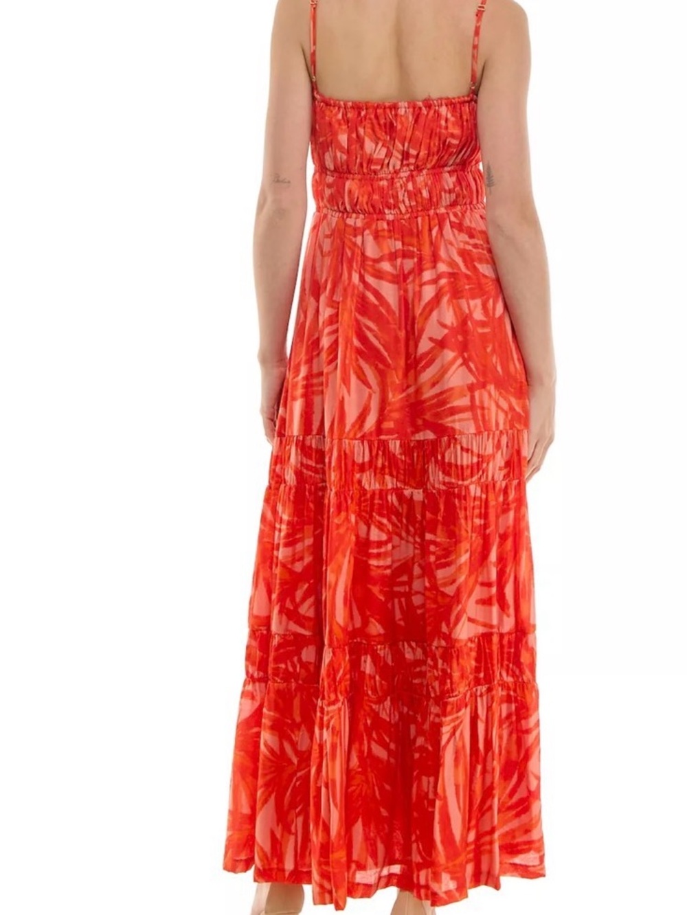 Taylor Coral-Red Adjustable Strap Tropical Maxi Dress - Picture 4 of 9